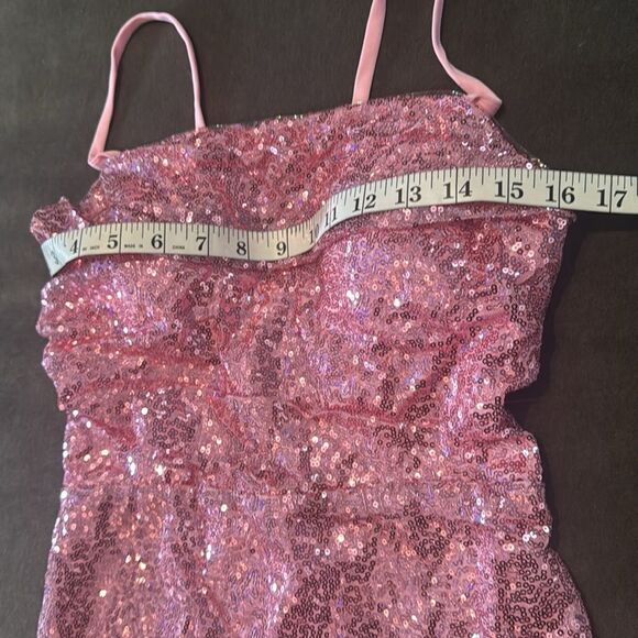 Women’s Pink Sequined Short Homecoming Party Dress Ruffle Hem CorsetBack Size 4 - Picture 9 of 16